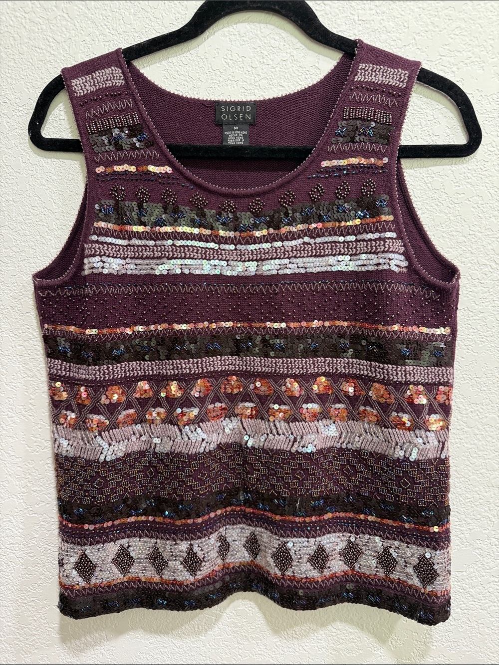 Sigrid Olsen Medium Silk Angora Cashmere Beaded Sequin Knit Tank Top